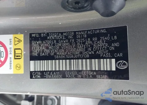 2018 Lexus Es 350 z USA, uszkodzony, nr VIN 58ABK1GG8JU113138